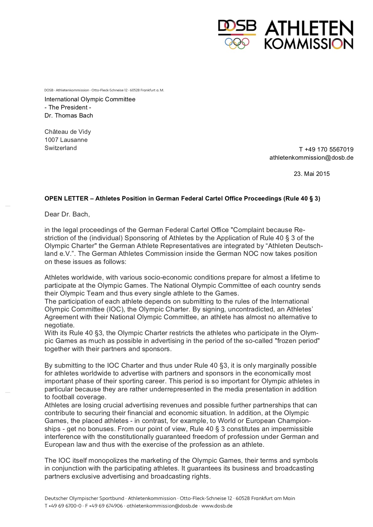 Rule 40 German Athletes' Position